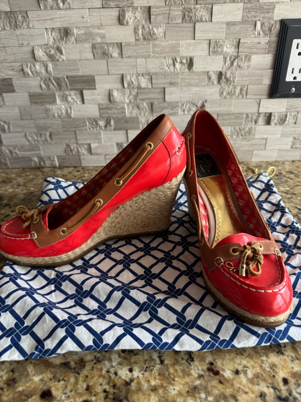 Milly Red and Brown Espadrille Wedge Loafers